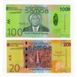 Samoa (2), 100 Dollars and 20 Dollars issued 2008 & 2017, both REPLACEMENT notes with 'ZZ' prefix,