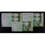Tonga 1 Pa'anga (5) issued 2008, a consecutively numbered run of 5 REPLACEMENT notes 'Z' prefix,