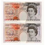 Lowther 10 Pounds (2) issued 1999, FIRST RUN 'KL01' prefix and LAST RUN 'LA80' prefix (fromDebden