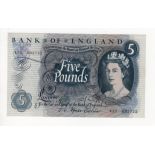 Fforde 5 Pounds issued 1967, very rare FIRST RUN 'R20' prefix, serial R20 692722 (B312, Pick375b)