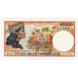 French Pacific Territories 10000 Francs issued 1985 - 1996, serial R.001 376766 (TBB B104, Pick4)