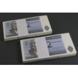 Estonia 2 Krooni (200) dated 1992, 2 full bundles of consecutively numbered notes (TBB B213a,