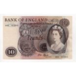 Fforde 10 Pounds issued 1967, scarce LAST RUN 'A95' prefix, serial A95 053935 (B316, Pick376b) about