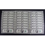 USA 10 Dollars (24) dated series 1995, a consecutively numbered run of 23 notes plus one other,