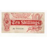 Bradbury 10 Shillings issued 1914, FIRST RUN serial A/1 425106, No. with dash (T9, Pick346) small
