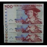 Sweden 500 Kronor (3) issued 2001 - 2009, portrait King Carl XI at right, foil hologram (Pick66)