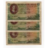 South Africa 5 Pounds (3) dated 1955, 1957 & 1958, signed Dr. M.H. de Kock, prefixes C/41, C/60 &