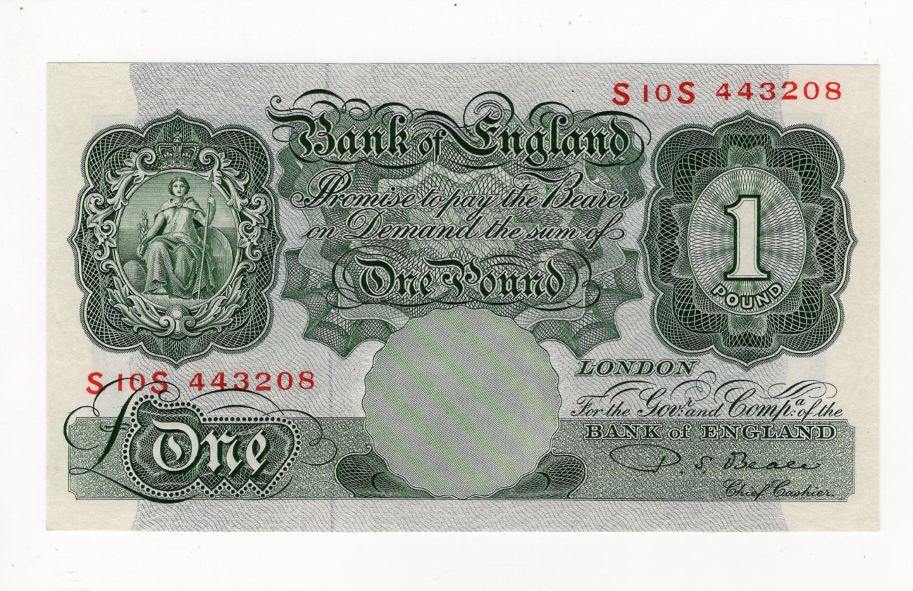 Beale 1 Pound issued 1950, scarce FIRST RUN REPLACEMENT note 'S10S' prefix, serial S10S 443208 (