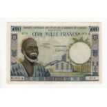 West African States Ivory Coast 5000 Francs issued 1975, serial M. 1871A 970 (TBB B109Ah, Pick104Ah)