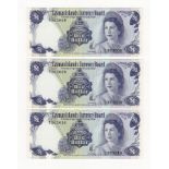 Cayman Islands 1 Dollar (3) dated Law 1974, first signature V.G. Johnson, a consecutively numbered