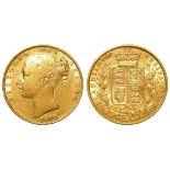 Sovereign 1873S, shieldback, Sydney Mint, aVF