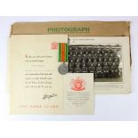 WW2 Home Guard Certificate of Service and Defence Medal to George Frederick Bull, with group photo