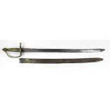 Sword 18th century British Infantry mans side arm with brass hilt, wire bound grip, 28 inch blade