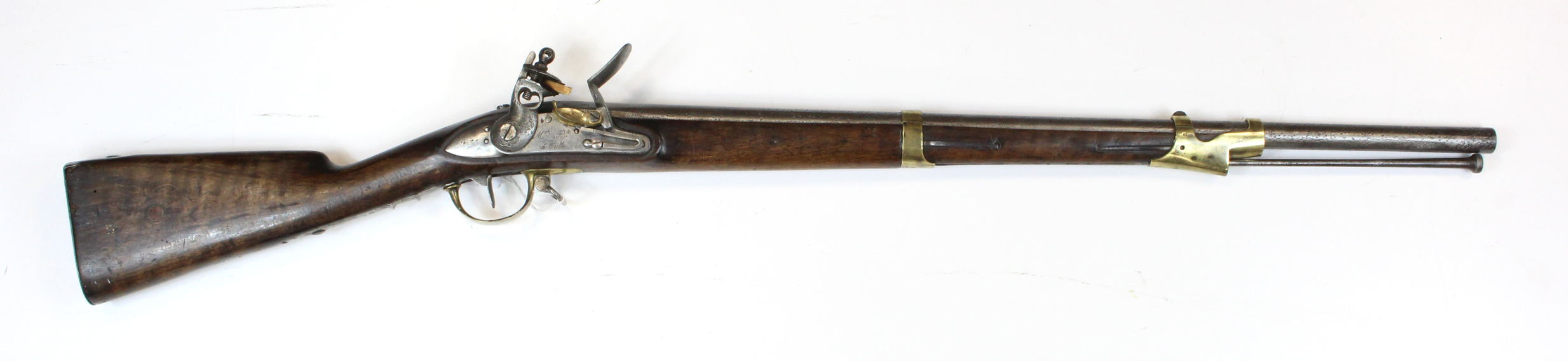 French Napoleonic War period flintlock Musketoon with signed lock 30 inch barrel with brass barrel