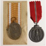 German Nazi Russian Front Medal, and West Walls Medal + Packet. (2)