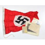 German small NSDAP party flag with selection of German documents photos etc.