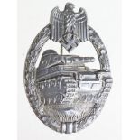 German Nazi Panzer Assault badge, silver grade, solid version, no makers mark