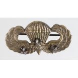 WW2 Late War British Made Silver Plated US Parachutist Wings with 3 combat stars.