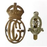 Badges Kings crown CG (Coast Guard) made by A R Grant London, with GRVI RHA Kings crown hat