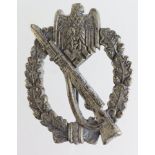 German Nazi Infantry Assault Badge, silver class, hollow back, pin repaired