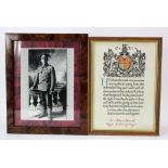 WW1 memorial scroll with copy portrait photo and research to G/21090 Pte Albert Hurrell Queen's