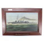 H.M.S. Royalist, early oil painting on board, WW1 period - Arethusa - Class Cruiser - includes a