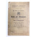 Book - Manchester Corporation Tramways Dept. Roll of Honour (dated August 1918) (condition