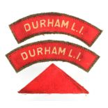 Badge a Durham Light Infantry printed badge set sewn onto Battledress serge