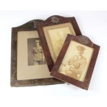 WW1 leather photo frames, three of, with badges to the Middlesex Regt. ASC. GSC, all come with