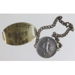 WW1 silver ID bracelet made from a silver French coin engraved 'G/38991 L/Cpl H J Hardt, 3rd I.L.Co.