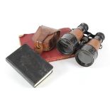 WW1 fluid filed pocket compass with soldiers bible and pair of WW1 binoculars and 1914 manual