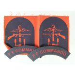 Badges Free French Commando cloth items, uncut tombstones Combined Forces and F F Commando titles.