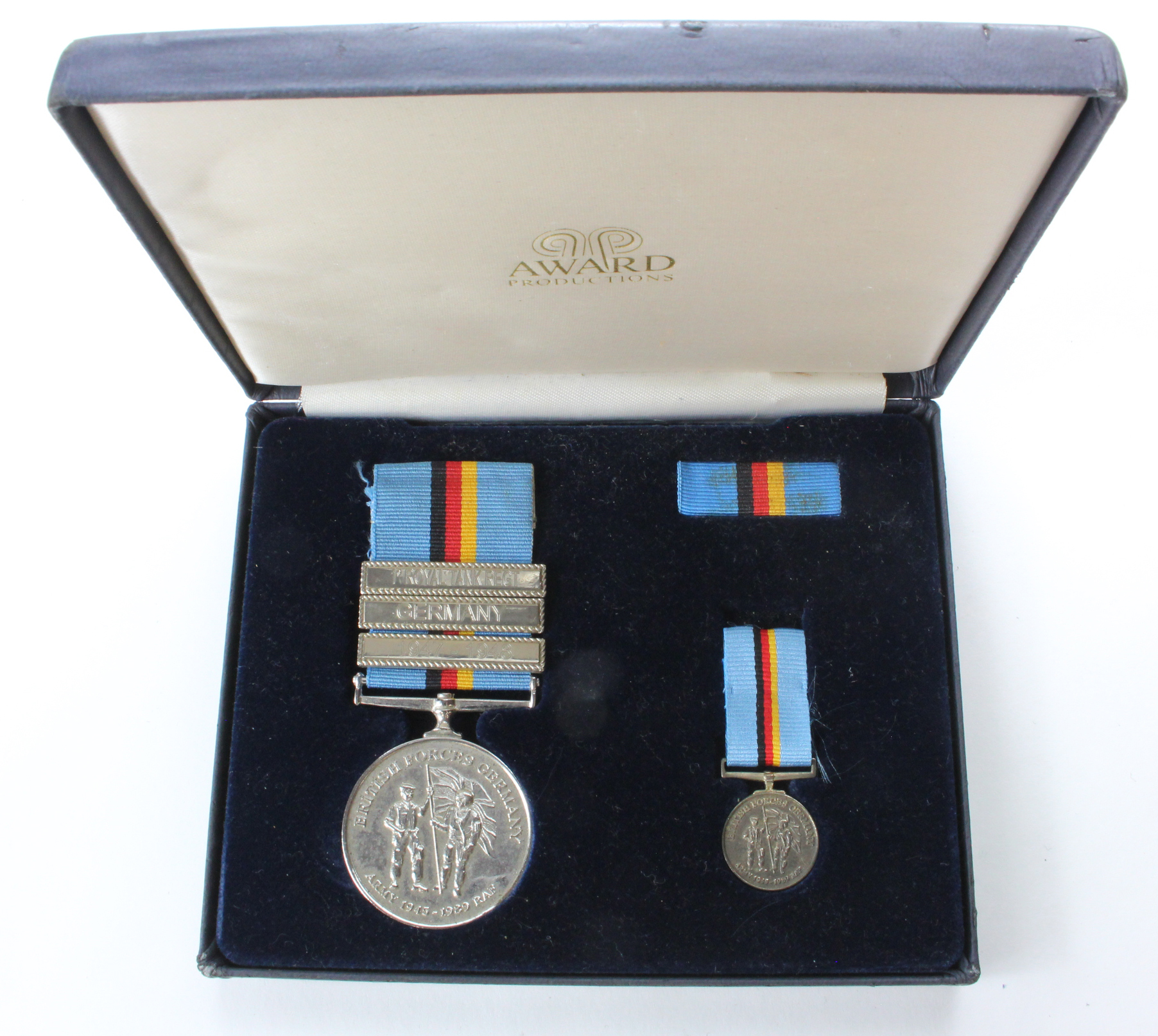 British Forces Germany 1945-1989 medal in fitted case with miniature and medal bars named to