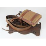 WW2 Home Guard equipment including blue enamel water bottle in 1941 dated brown leather cradle, 1932