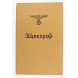 German non Jewish Family history book "Ahnenpas" with a family tracing back to 1837 to prove no