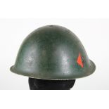 British 1944 pattern tortoise shell helmet with original Royal Artillery div patch painted to the
