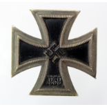 German Iron Cross 1st class, Nazi era, with maker stamp to coke bottle pin, solid one piece