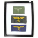 German framed set of three cloth badges.