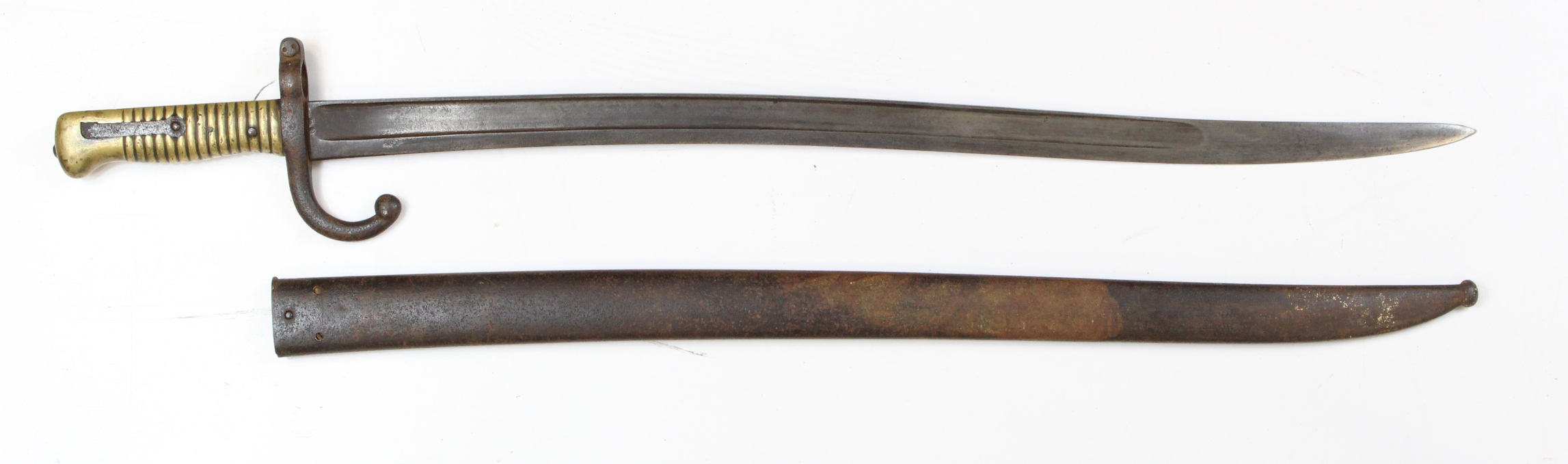 Bayonet - French 1868 dated Chassepot bayonet with scabbard.