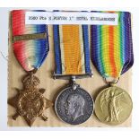 1914 Star Trio with original Aug-Nov clasp to, 9580 Pte S Porter R.Highrs. Served 1st Bn. (3)