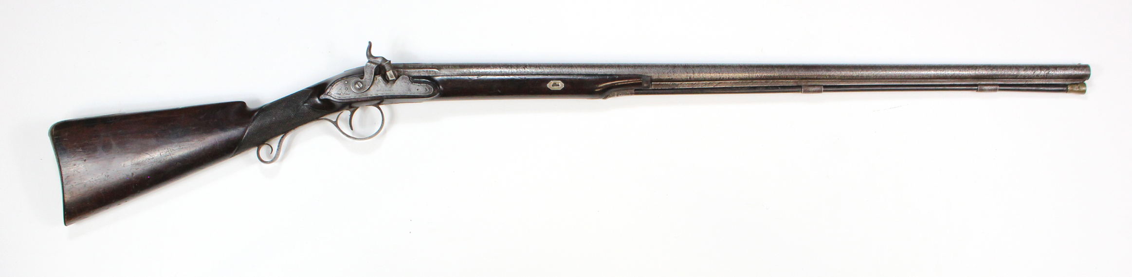 Percussion (conversion from flintlock) 16 bore, single barrel shotgun, marked 'Brasher' on the