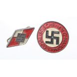 German National Socialist Party badge with Hitler Youth enamel pin lapel badge.