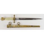 German Nazi Naval Dagger, with scabbard, blade maker marked 'WKC'. Blade pitted