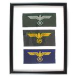 German framed WW2 collection of three uncut breast eagles.