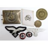 German Nazi items inc SS Buckle & Eagle, Luftwaffe Goring Division badges, Political badges, etc. (