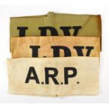 Home Front armbands ARP, LDV and Working Press, 3x types