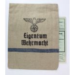 German Wehrmacht a cloth bag plus Heer marked service document (G Buch)