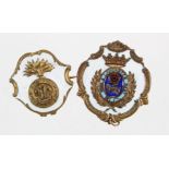 Sweetheart badges (2) brass & white faced enamel, comprising York & Lancaster Regt. & Royal Welsh