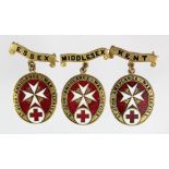 St. John Ambulance War Service Badges (3) for Essex, Middlesex & Kent No'd 2125, 1857 and 10330