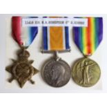 1915 Star Trio to 1418 Cpl M A Robertson R.Highrs. (Sjt on pair). Served 4th Bn, later 7th Bn